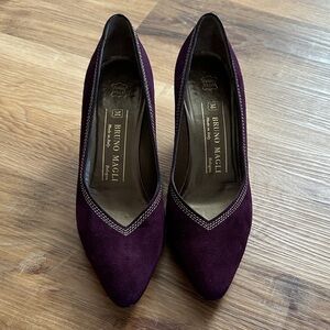 Vtg Bruno Magli Purple Suede Kitten Heels 6.5 AA